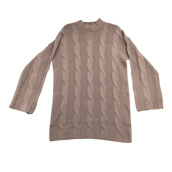 Knitted & Knotted Sweaters - Derek Heart Cable Knit Mock Neck Sweater/Dress - Cozy & Chic Tan/Beige - Size XL